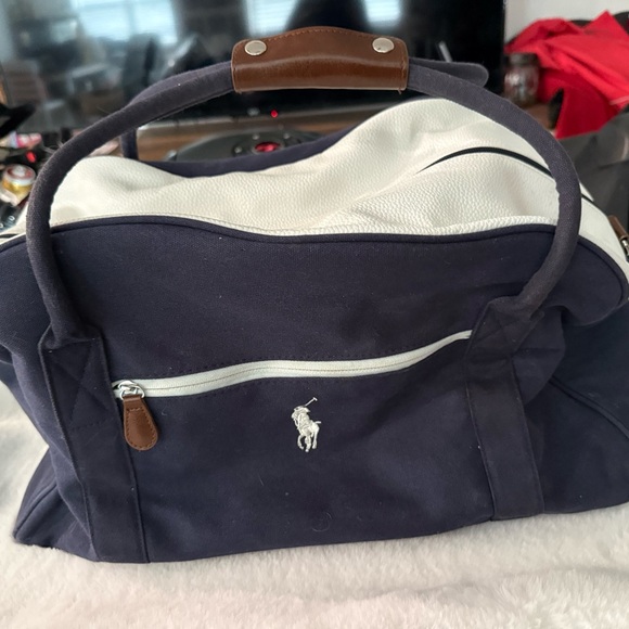 Polo by Ralph Lauren Navy and Cream Duffel Bag